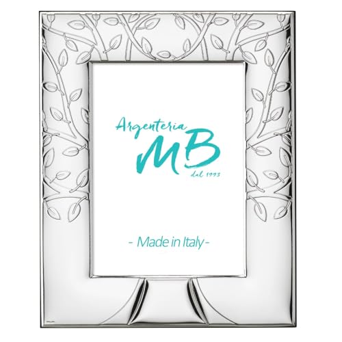 Portafoto con Albero della Vita con Cornice Personalizzabile con Incisione, Realizzata in Argento PVD con Finitura Lucida, Retro in Legno cm 13 x 18