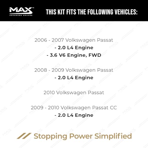 Image of Max Advanced Brakes Front & Rear Brake Kit Compatible With 2005-2010 VW Jetta Passat Eos GTI CC w /11.10 inch Rear Rotor Replacement Premium OE Disc Brake Rotors and Ceramic Brake Pads