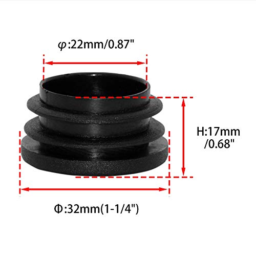 Image of Flyshop 8 Pack Black Plastic Hole Plug Round Tubing End Cap Chair Glide Inserts 32 mm, 1-1 /4 inch