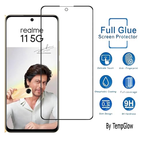 Image of Screen Protector for Realme 11 5G | 11x 5G | C67 | Narzo 60x | Oppo A58 4G | A38 (Black) Tempered Glass Edge-to-Edge 6D Screen Guard With Installation Kit