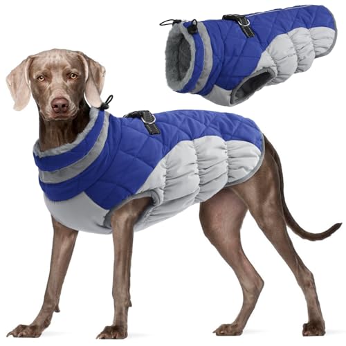 Kuoser犬用ジャケット防寒コート 冬服 防水 暖かい 大型犬 ファスナー付き 着脱簡単 防風服 雪対策 洗濯機洗い 冬用アウトドアウェア ブルー3XL(4L)