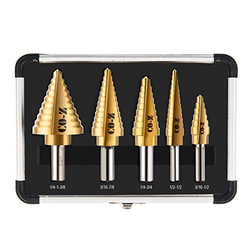 CO-Z Upgraded Titanium Step Drill Bit Set, 5PCS 50 Sizes in 5 HSS