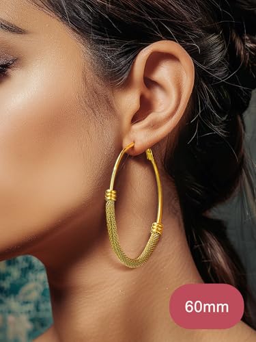 FOCALOOK 14K Gold Hoop Earrings, Lightweight Hypoallergenic Large Stainless Steel Black Hoops for Women 30/40/60/80mm3