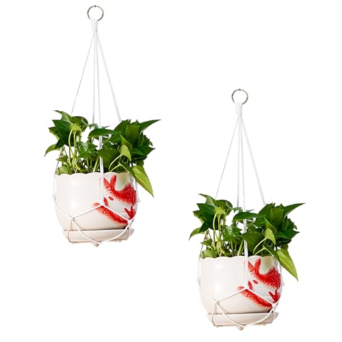 2 Pezzi Appendini per Piante, Vasi Sospesi per Piante in Corda di Coton, fioriera da balcone, per Balcone e Decorazione Interna/Esterna
