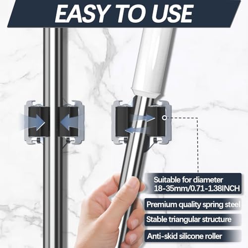 3-H 4 Pack Mop and Broom Holder Big Size Hanging 1 KG Extra,Broom Holder Wall Mount for Hanging and Organizing Shove Rake Yard Tools in Shed Kitchen Laundry Room Bathroom Garden(black