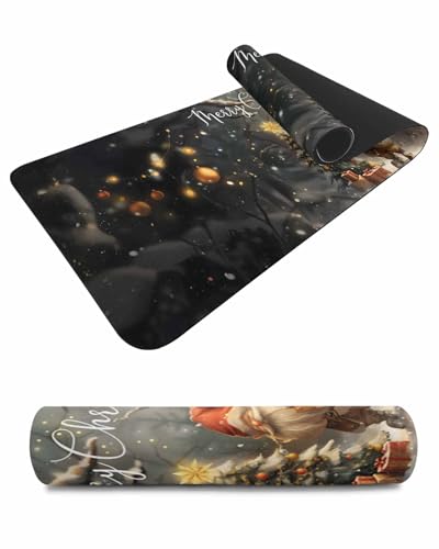 Debedcor Heat Proof Table Pads Waterproof Decorative, Merry Christmas Non-Slip Table Countertop Protector, Rustic Santa Xmas Trees Gifts Insulation Mat for Dining Room, 48 x 12 Inches