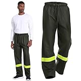 FWG Men’s Safety Rain Pants-Waterproof Heavy Duty Workwear with Reflective Tape for Outdoor Work(Green-Reflective, L)