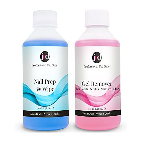 JND Nail Prep Wipe (Sanitises Nail Plate & Removers Tacky Layer) & Gel Remover (Fast Action Nail Polish, Gels, Acrylics, Tips, and Glue Remover) Perfect Pairing Duo Pack (2x 250ml) Cover