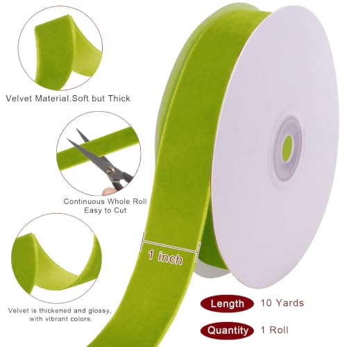 Image of Tsorode 10 Yards Sage Green Velvet Ribbon for Christmas Tree,1 Inch