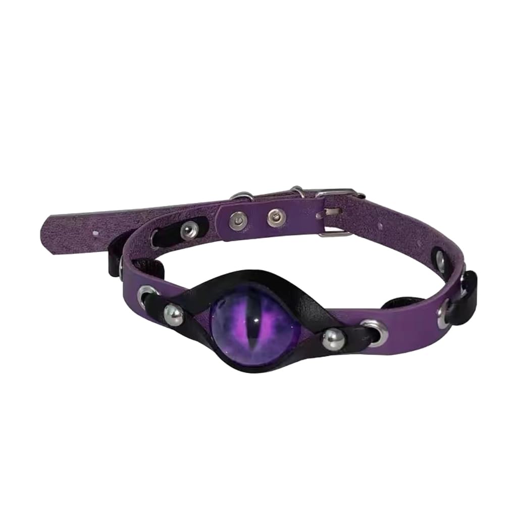 Gmbylby Women's Purple Pl Gothic Punk Choker Necklace With Demons Eye Designs Fashion Accessory For Craft Of Pu Leather And Resin