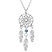 MJartoria Women's Dangling Feather Turquoise Charms Filigree Tribal Dreamcatcher Pendant Chain Necklace