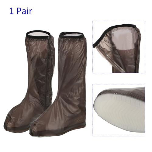 M METERXITY 1 Par de Cubiertas Impermeables para Zapatos - Reutilizables, Antideslizantes, Plegables, Protectores de Zapatos de PVC con Cremallera, para Deportes al Aire Libre (M, Café) miniatura 4