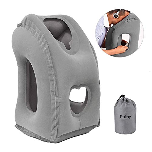 Ralthy Inflatable Travel Pillow, Portable Airplane Pillow Multifunctional Neck and Head Support Lap