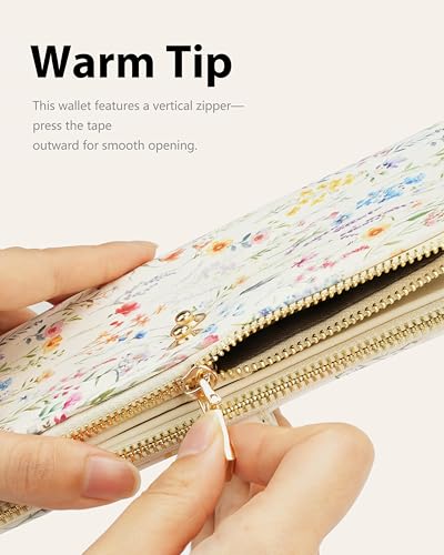 Image of Floral Women's Slim Wallet,Thin RFID Card Holder with Zipper Pocket | 12 Slot Wallet Organizer, Large Capacity, Vegan Leather, Coin Purse, Cash Compartment, Travel Wallet, Women Gift
