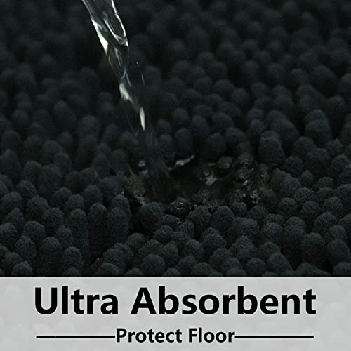 Image of Bathroom Rugs Sets 2 Piece, Extra Soft Chenille Bath Mat Ultra Absorbent Bathroom Rug, Bathroom Mat with Sturdy PVC Non-Slip Bottom, Machine Washable Bath Rugs (20x32 Inch + 16x24 Inch, Black)