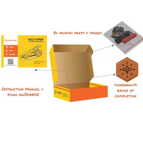 Image of Tinkernauts Volt Viper STEM Toy Car Electric | DIY Kids Electric Race Car STEM Kit | 3D Printed Electronic Toy | Included Rechargeable Battery | Durable Non-Toxic | Gift for Kids 7 8 9 10 11 12 13 14