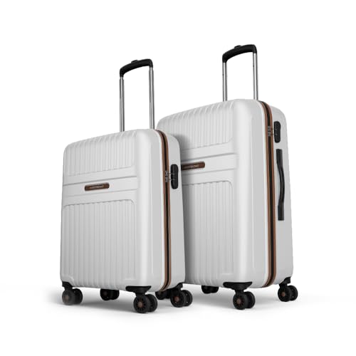 Aristocrat Atlas Set of 2 (Cabin+Medium) Hard Case Trolley Bags, White | 8-Wheels, Durable Case, Spacious, Combination Lock, Sturdy Zipper, Lightweigh