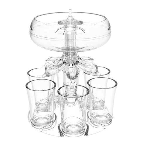 Birtern Dispensador de vasos de bebida con 6 vasos de chupito y soporte, dispensador de vasos de chupito acrílico sin contacto para bebidas, jugos, licores, sidra, whisky, cóctel, para fiestas, juegos