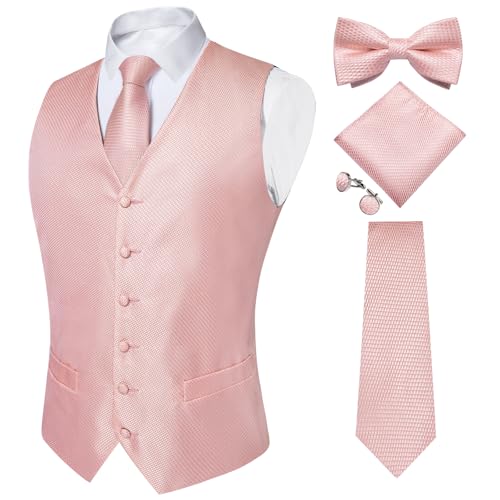 DiBanGu Mens Formal Dress Vest Paisley Jacquard Silk Suit Waistcoat Necktie Bow Tie Set Wedding Party Tuxedo 5PCS