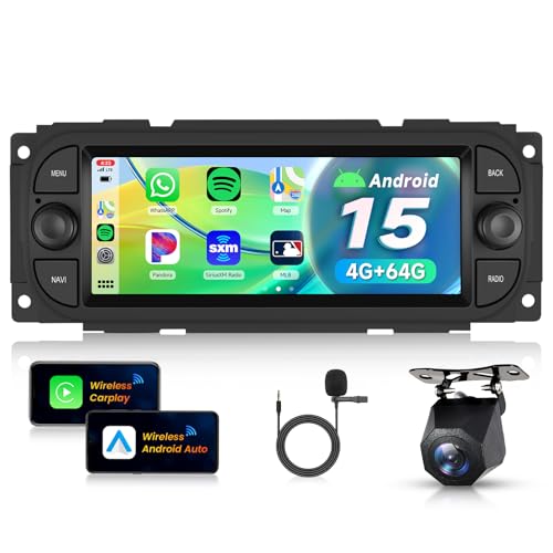 VECHTEL 4G+64G Autoradio Android 15 Écran 6.86'' pour Jeep Grand Cherokee Wrangler/Chrysler Grand Voyager 300M PT Cruiser/Dodge RAM 1500 2500 avec CarPlay...