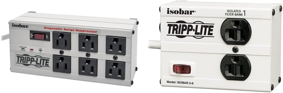 Tripp Lite Isobar 4 Outlet Surge Protector Power Strip, 6ft. Cord, Right Angle Plug, 3330 Joules, Metal, IBAR4-6D, Gray : Electronics