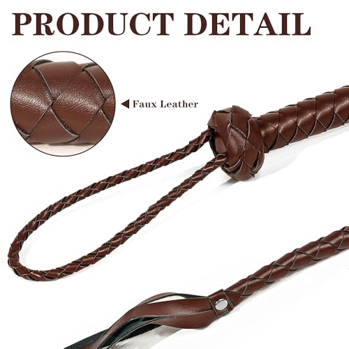 image for Parma77 Faux Leather Whip, 6.5 feet Costumes Equestrian Brown Whip Whi