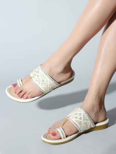 Image of KKF Women Fancy Kolhapuri Flat Chappal Sandals Ladies Slipper for Party & Occasions 3 to 8 Sizes