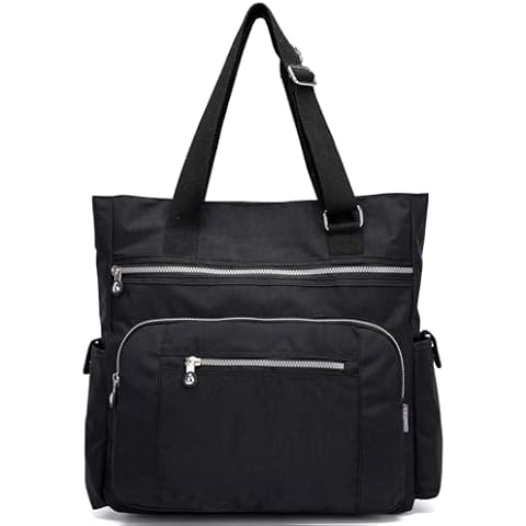 Tiny Chou Tote Bag for Women, Waterproof Nylon Shoulder Bags, Multi Pockets Tote Purses and Handbags, Large Capacity Travel Tote Bag with Adjustable Shoulder Strap, Black Cover