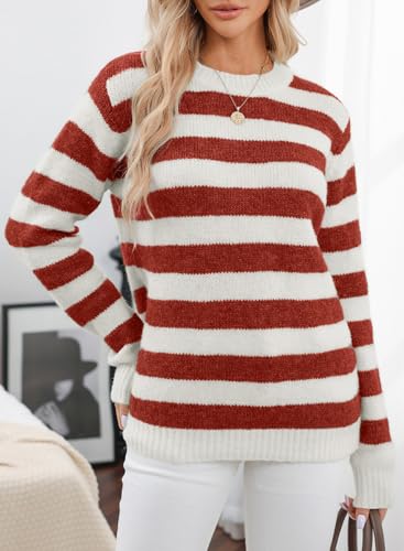 Image of Dokotoo Sweaters for Women 2026 Crewneck Striped Cute Color Block Fall Winter Knitted Pullover Tops