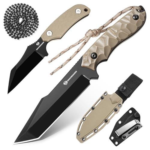 DRACHENADER Tactical Fixed Blade Knife Set for Men - 9.3" Full Tang Fixed Blade & 5.8" Neck Knife, D2 & 5Cr14MoV Steel Hunting Survival Gear for Camping Outdoor Bushcraft
