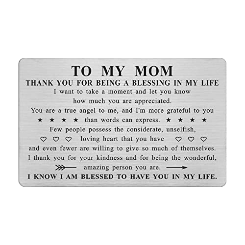 ABNTY Mothers Day Gifts for Mom, Thank You Mom Gifts, Mom Appreciation Card, Stainless Steel Engraved Wallet Insert