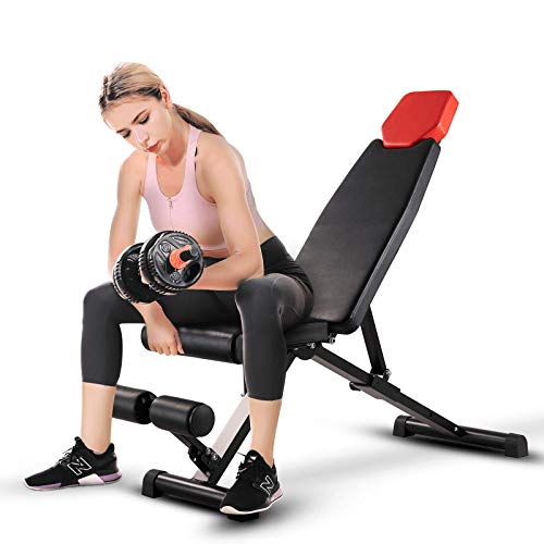 RINKMO Weight Bench, 5-in-1 Adjustable Workout Bench Strength Training for Full Body Workout, Sit-up Bench Incline Decline Bench for Home Gym with Fast Folding