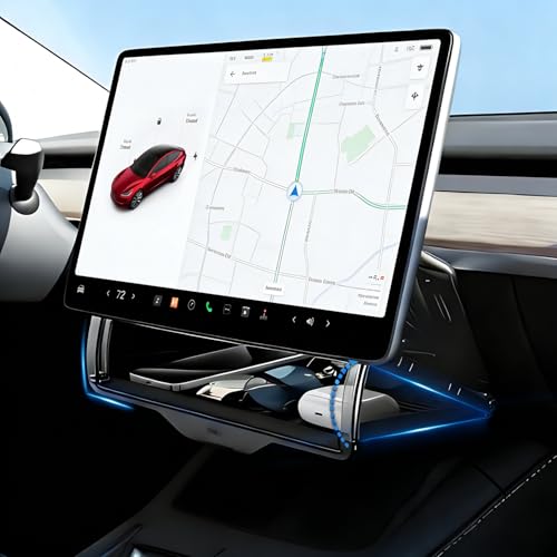 VANKUB Under Screen Storage Box Designed for Tesla Model Y 2019~2024 Model Y Juniper 2025+ Model 3 2017-2023 Model 3 Highland 2024+ [Hidden Design] Center Console Organizer Tray Accessories