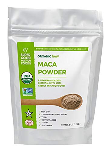 Super Good For You Foods Raw Maca Powder, Made in USA, USDA Certified Organic, Gluten-Free, Non-GMO, Vegan, No Sugar Added, Kosher, 8 oz