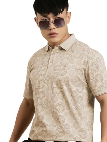 Image of JOVEN Mens Printed Polo Neck Half Sleeve Regular Fit Mercerised Cotton T-Shirt