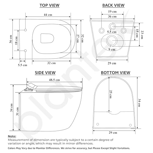 Image of Plantex Imported Ceramic Wall Hung Commode /Rimless Washdown Western Toilet /Commode with Soft Close Toilet Seat - P Trap (Round- Dark Blue)