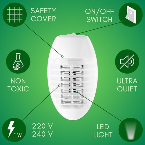 Deluxa Garden Elektrische Mückenschutz Lampe, Steckbare UV-Lampe zur Abwehr von Mücken, Fliegen und Motten, Innenbereich, 220 V – 240 V