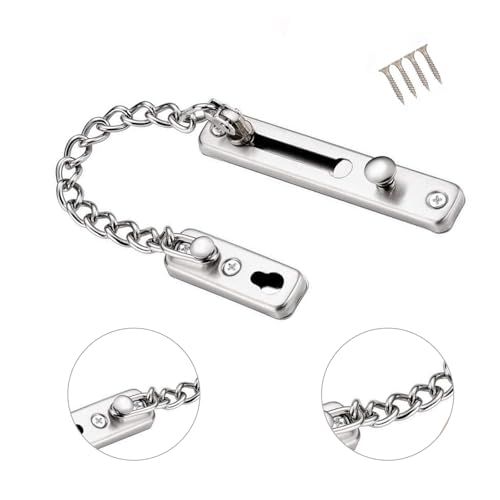 Safety Chain Door Lock Heavy Duty Latch Chain Door Lock with Spring Anti-Theft snap Lock, Stainless Steel Brushed Nickel