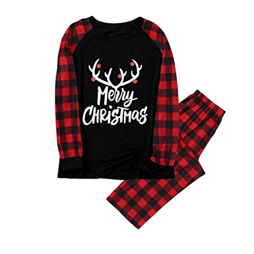 Christmas Women Mommy Print Blouse Tops and Pants Xmas Family Clothes Pajamas (Black, Medium)