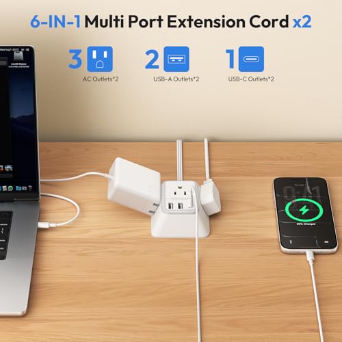 NTONPOWER Doble Extensión de 18 pies, Divisor de Cordón con 3 Tomacorrientes en Cada Lado, 2 USB-A & 1 USB-C, Enchufe Plano miniatura 6