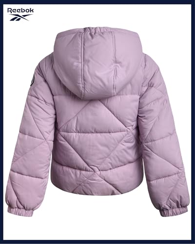 Image of Reebok Girls Heavyweight Quilted Cropped Puffer Parka with Sherpa Lining | Plush Faux-Fur Trim, Wind-Blocking Hood, Deep Pockets for Warm Hands, Modern Silhouette for School and Cold Days