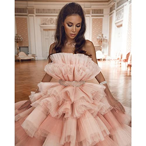 Sunnderly Puffy Ruffled Prom Dresses Long Strapless Formal Ball Gown Quinceanera Dress4