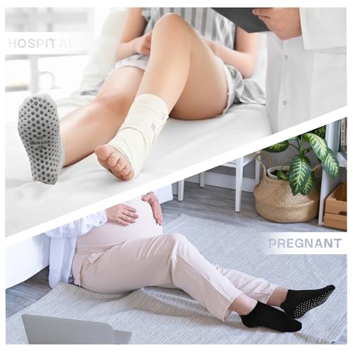 Muezna 6 Pairs Pilates Grip Socks for Women, Non Slip Yoga Socks with Grips, Grippy Socks for Barre, and Hospital4