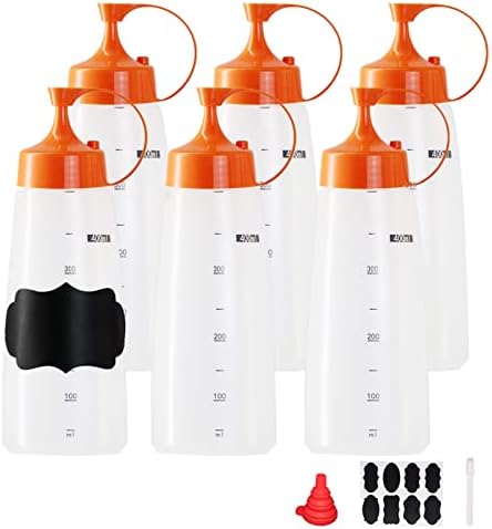Belinlen 6 Pack 400ml/14oz Condiment Squeeze Bottles Plastic Empty Condiment Dispenser with Twist On Cap Lids - Perfect for Condiments, Oil, Icing, Salad, Food Liquid