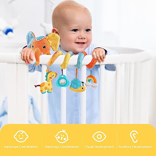 Willway Car Seat Hanging Toys, Baby Spiral Activity Plush Stroller Toys Baby Rattle Sensory Toys For Crib Mobile Bassinet With Music Box Bb Squeaker Rattles, Infant Toys For 0 6 12 Months Gifts #TOP1