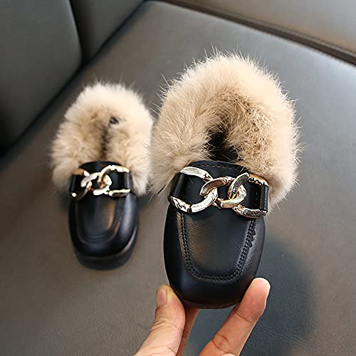 Toddler Little Kids Dress Shoes Velour with Fur Girls Boys Loafers Leather Warm Daily Walking Dress Flats Moccasin Boat Shoes for Girls2