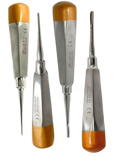 ArTlAb-Premium Dental Elevators Etracting Extraction Osteotome Periotome Luxating Elevator Apical Spade Cryer Proximator Elevator Oral Implant, Root Extraction (Luxating Set of 4 Gold Straight)