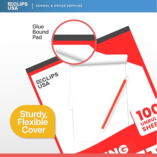Tablettes d'écriture blanches non lignées E-CLIPS USA dos aggloméré rigide 100 feuilles