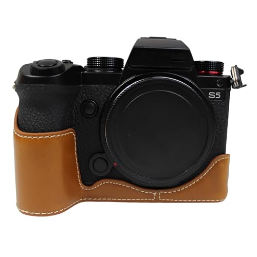 Demi-étui pour Lumix S5II S5IIX S5 en cuir PU marron avec accès batterie