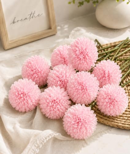 Image of Divyakosh Artificial Hydrangea Flower Sticks for Vase (Vase Not Included), Pack of 6, 3.5 Inch (8.9 cm) Large Bloom, Pink Artificial Flowers for Home Decor, Decorative Artificial Dahlia Flowers